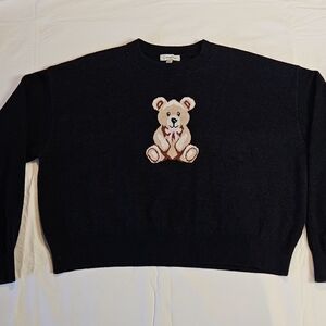 Orange Kiss Dark Navy Blue Sweater with Teddy Bear Design